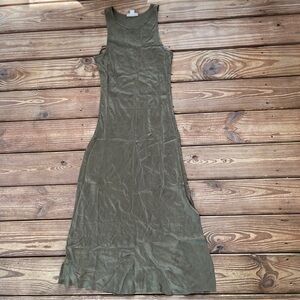 Outerknown “Ellison” Olive Green Cupro Maxi Slip Dress Sleeveless Size Small